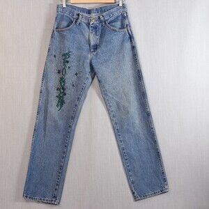 Vintage Rustler Jeans *30x30 Upcycled Tattoo Drawn Art Denim 90s Y2K Bone Skull